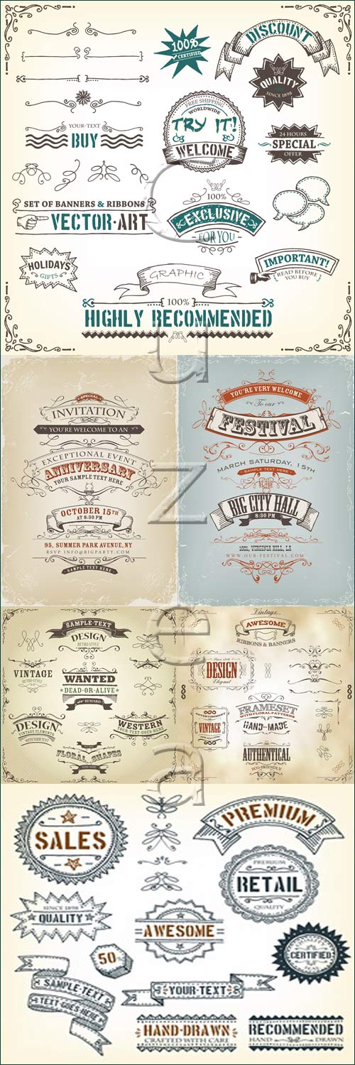 Hand Drawn Western Banners And Ribbons - vector stock