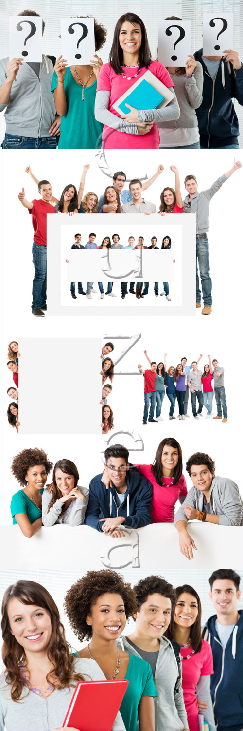 Students in color clothers on wtite, part 3 - stock photo