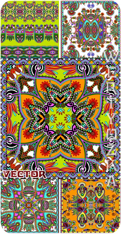 Разноцветные узоры, орнаменты в векторе / Multi-colored patterns, ornaments ...