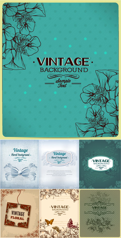 Vintage Floral Vector Illystrations Set 1