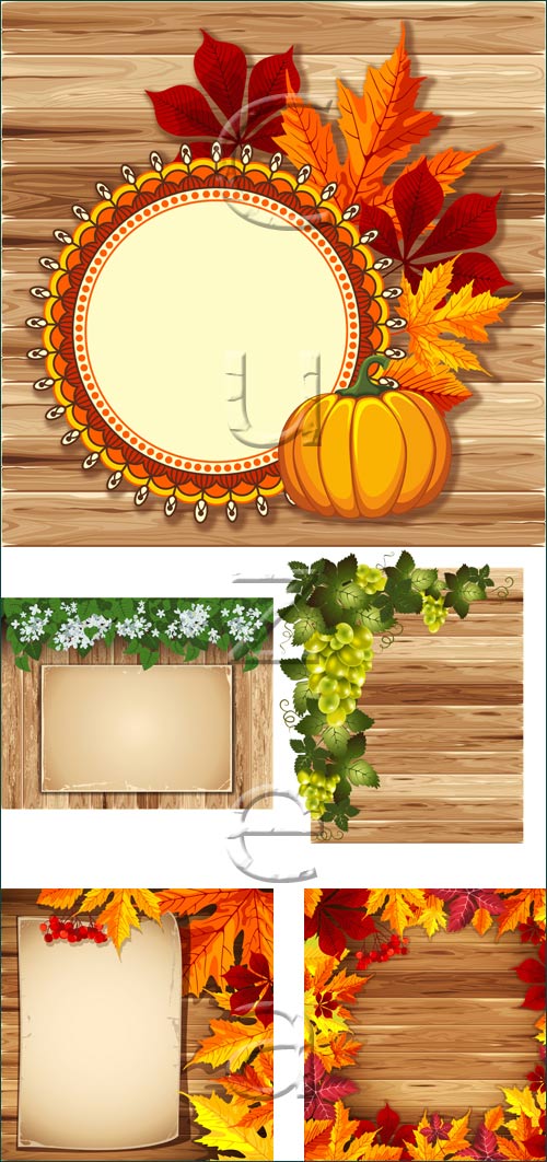 Wooden backgrounds with autumn leaves - vector stock