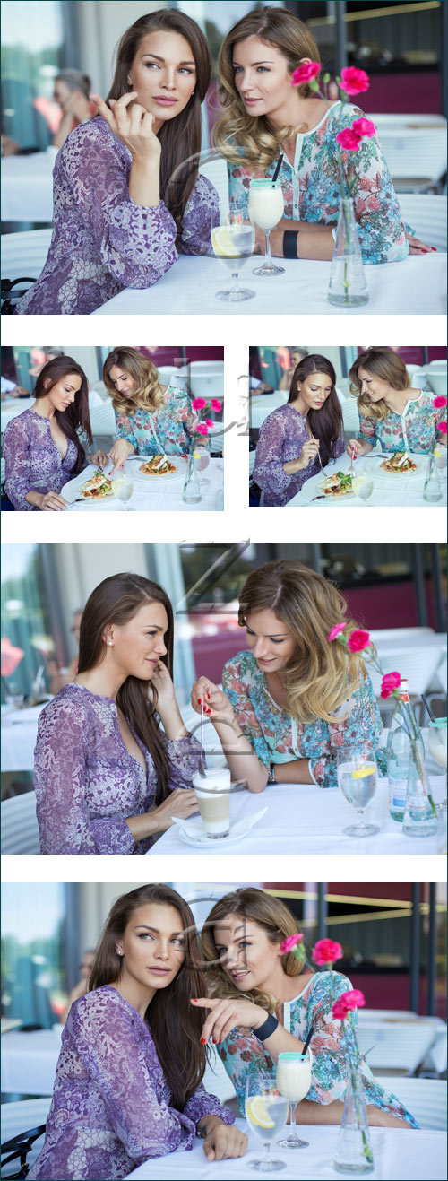 Girls in the cafe talking - stock photo