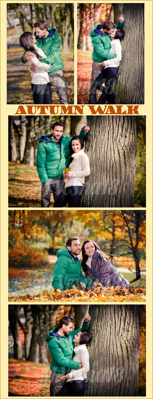 ,    ,   ,   / In love, a young couple on a walk in the autumn park, stock photo