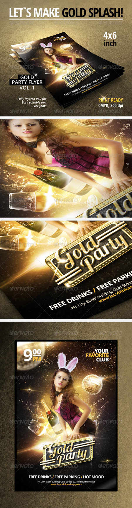 PSD - Gold Party Flyer