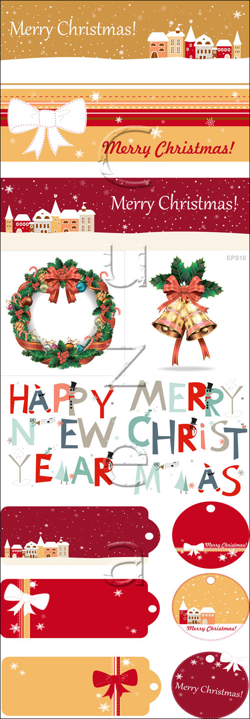 Merry cristmass inscriptions and elements - vector stock