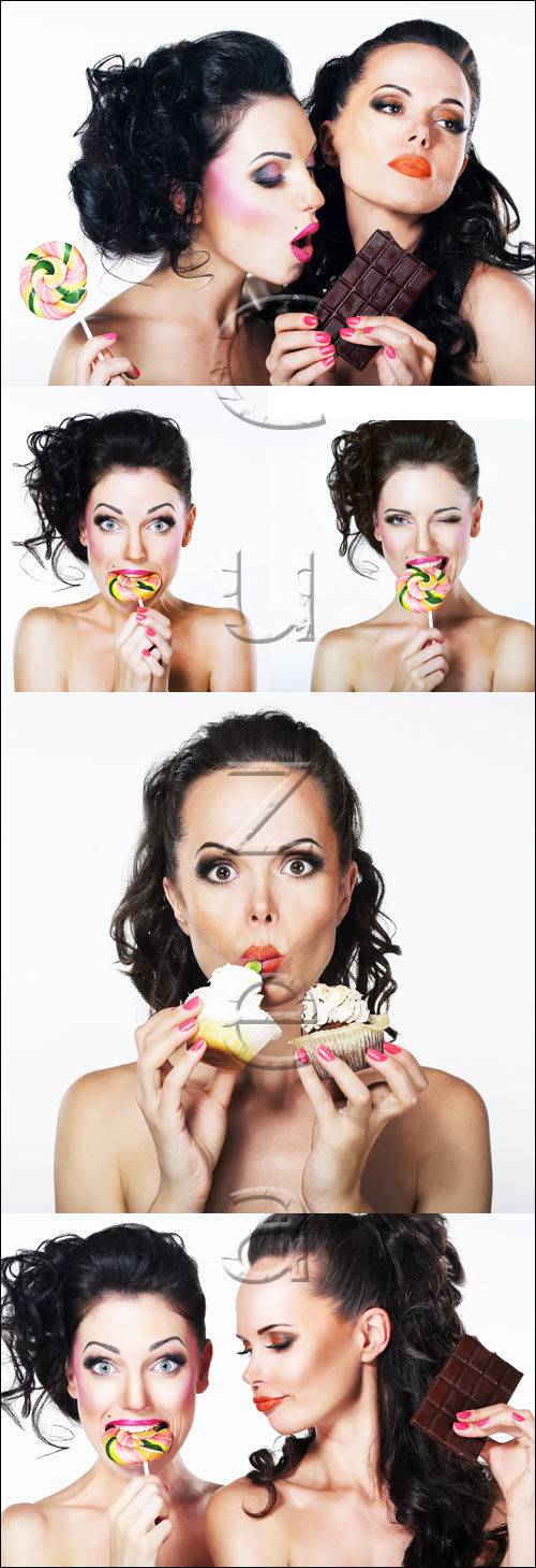 Two Styled Women with Sweets - stock photo