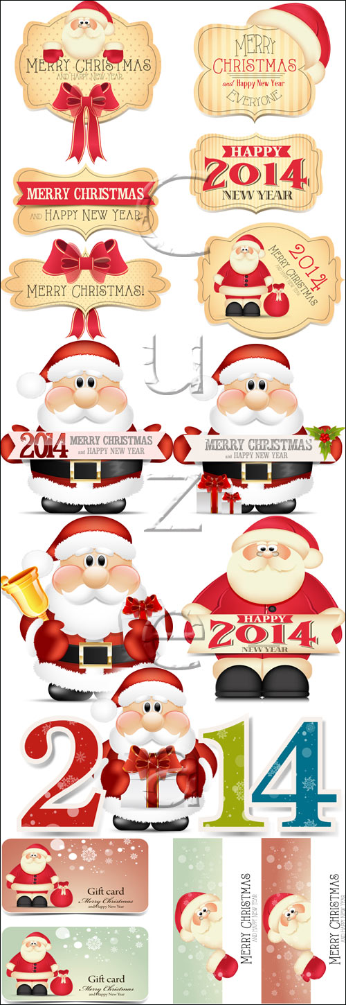 Santa and 2014 insriptions, 2 - vector stock