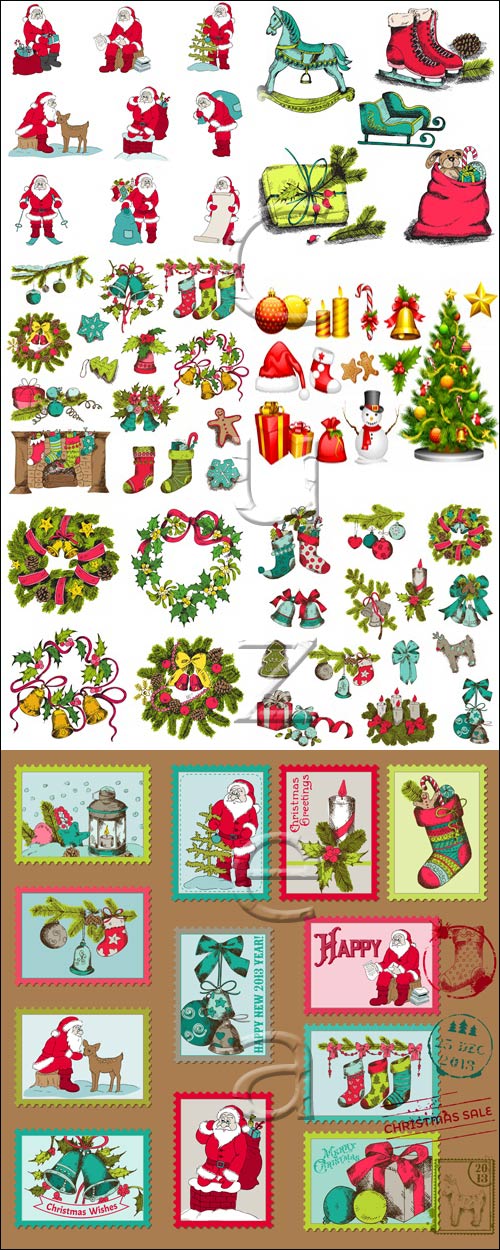 Christmass elements with Santa - vector stock