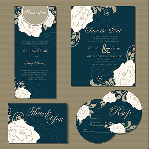 VECTOR CLIPART -    / Beautiful vintage wedding invitation cards, Set 1