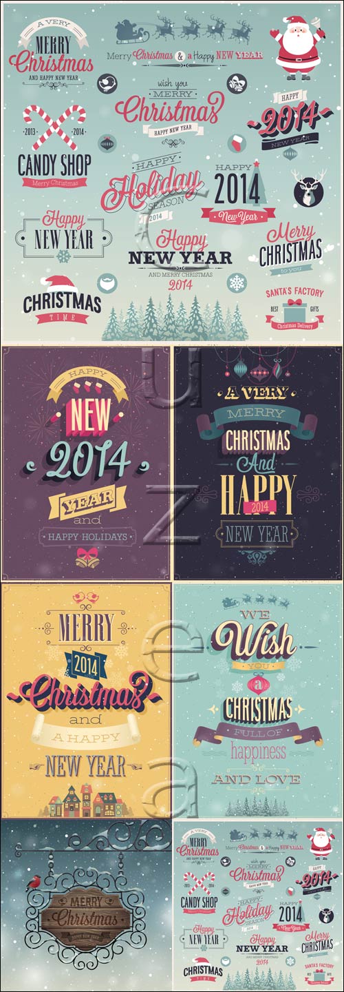 Inscriptions and christmas vector elements, 9