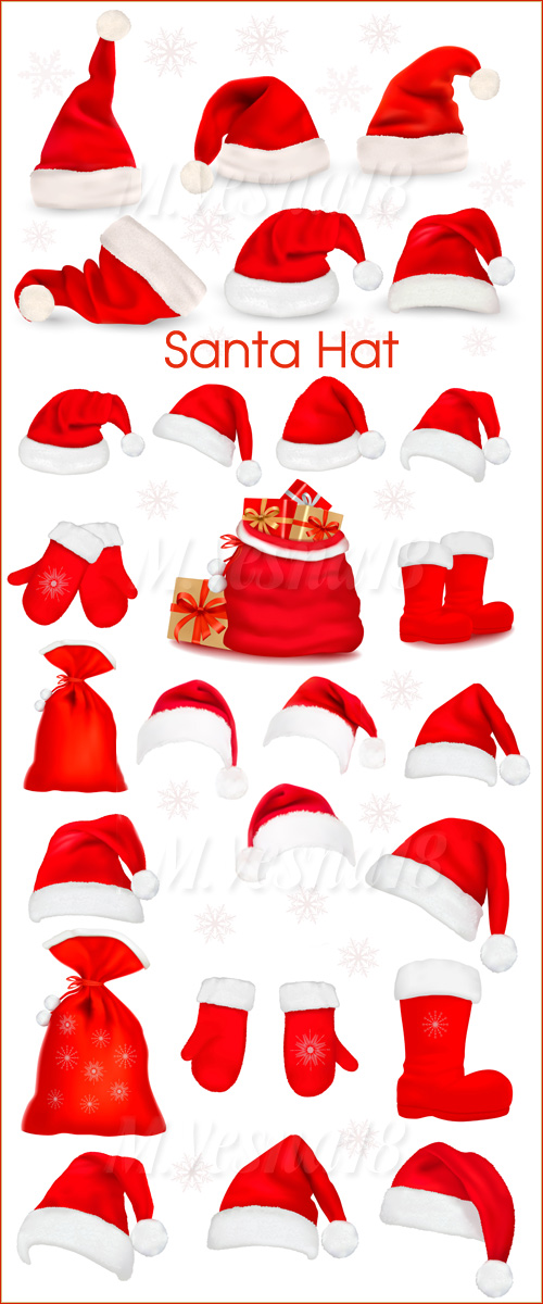     : ,   ,   / Set for Santa Claus hats, mittens and boots, a vector clipart