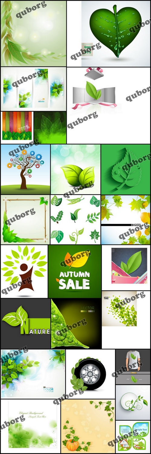 Stock Vector - Green Leaves Elements & Backgrounds