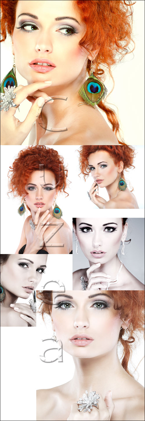 Young pretty woman with red hair and modern make up - stock photo