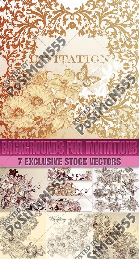Свадебные пригласительные  карточки с цветами и бабочками | Wedding invitation cards with flowers and butterflies, 2 вектор