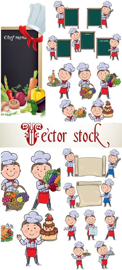 Chefs children with menu board - vector stock