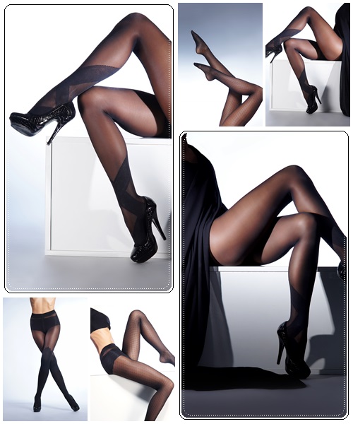 Female legs in black stocking - stock photo
