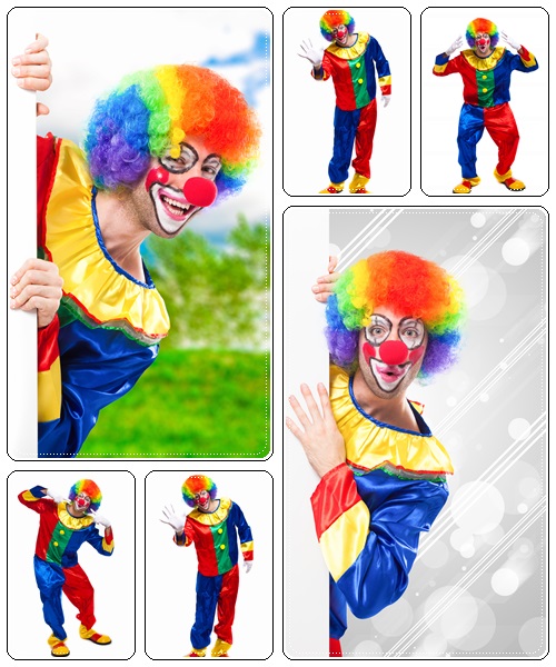 Clown showing a blank board - stock photo