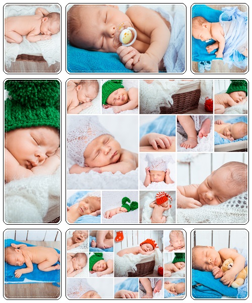 Newborn babies photos set, 3 - stock photo