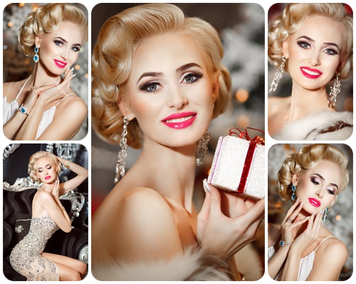 Beautiful blonde woman with retro makeup and hairstyle - stock photo