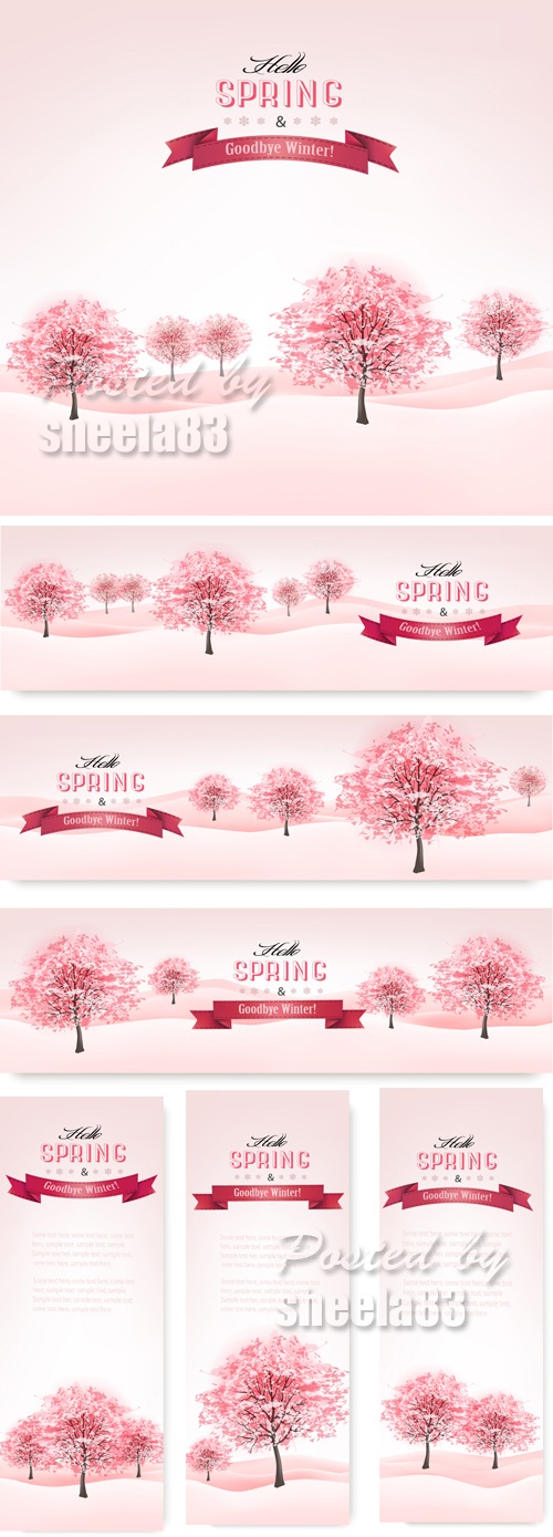 Spring Trees Banners Vector