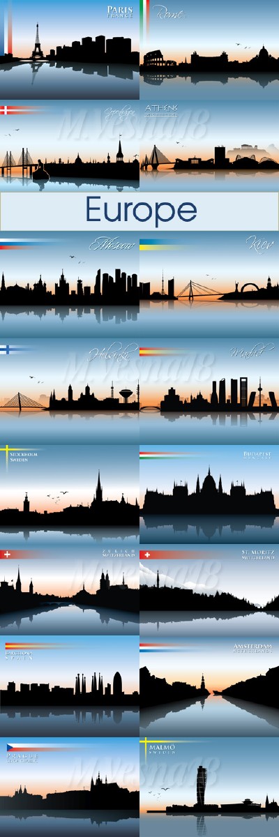   .  ,  /Largest cities of the world. Europe, images stock vector
