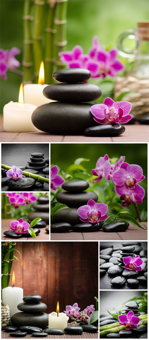Spa backgrounds, orchid and spa stones - stock photos