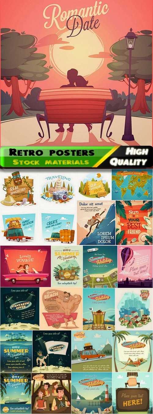Different posters in retro style in vector from stock - 25 Eps