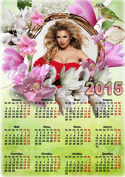 Весенний цветочный календарь с рамкой для фото - Нежнось весны