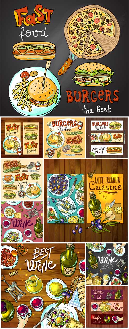 Food labels, vector backgrounds with different food 2