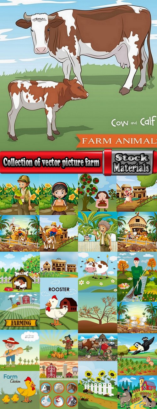 Collection of vector picture farm animal farming 25 Eps
