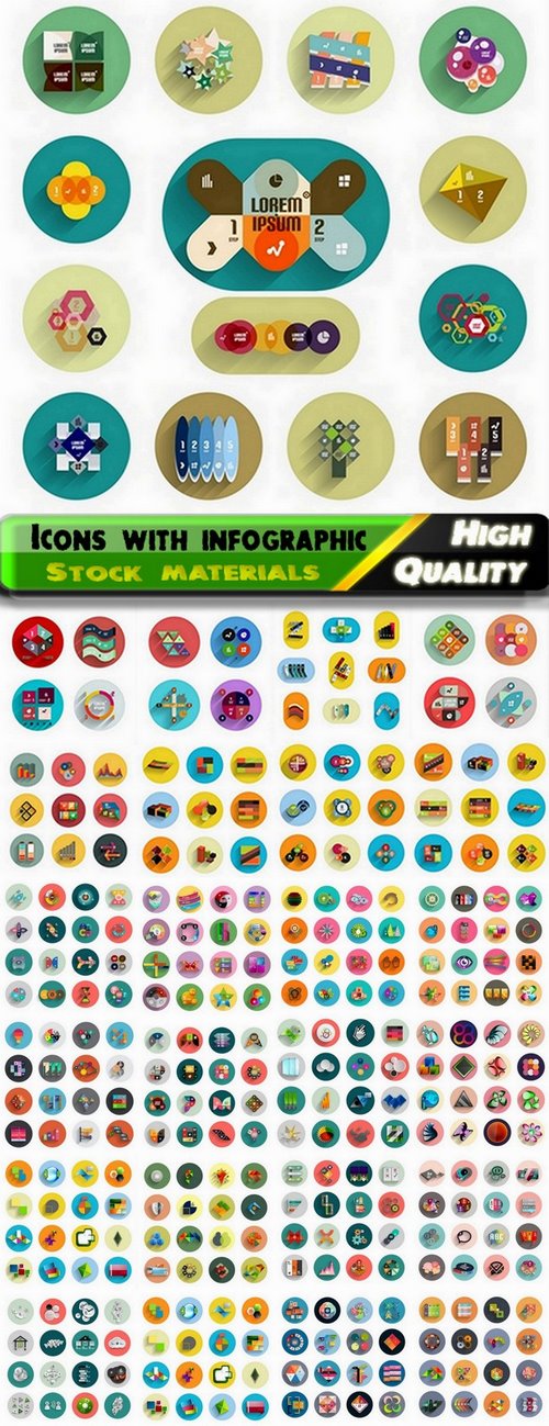 Flat icons with infographic elements - 25 Eps