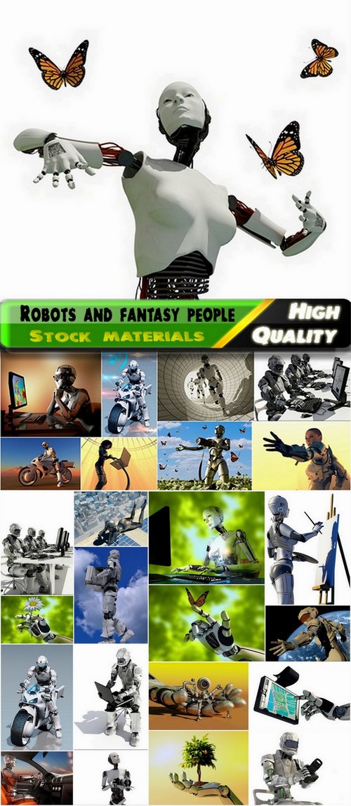 3d render of detailed robots and fantasy people - 25 HQ Jpg