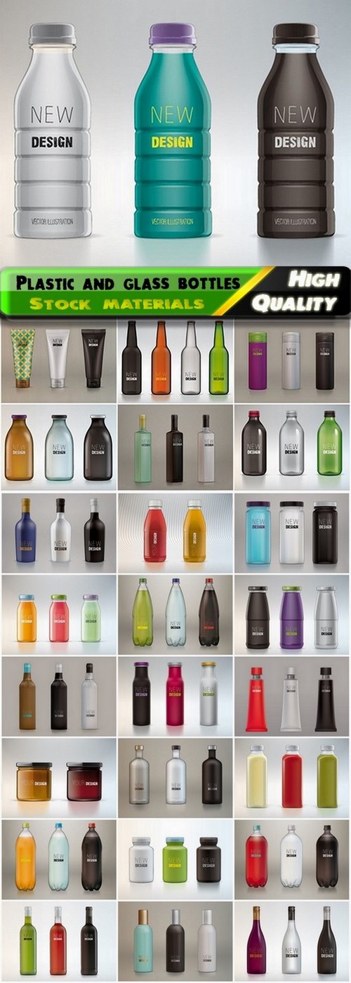 Plastic and glass bottles and jars for drinks - 25 Eps