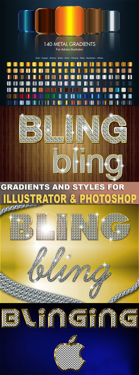Metal and Diamond Styles and Gradients for Photoshop & Illustrator