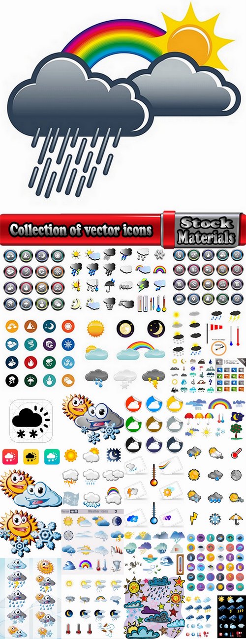 Collection of vector icons picture weather wind rain sun fog humidity 25 Eps