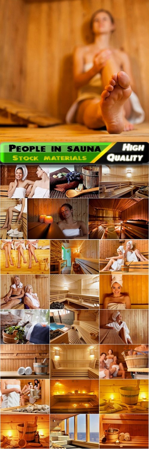 People in bath and sauna wooden interior - 25 HQ Jpg