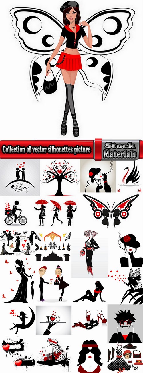 Collection of vector silhouettes picture grunge heart a girl dreams 25 Eps