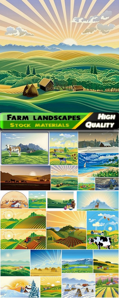 Farm landscapes fields and nature - 25 Eps