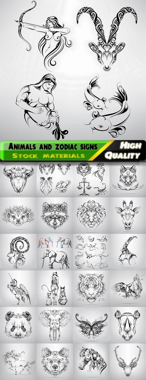 Tattoos of wild animals and zodiac signs - 25 Eps
