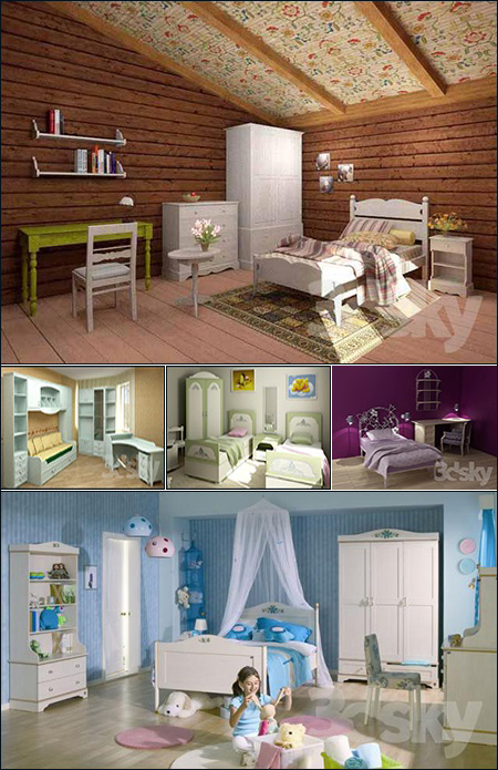 [3DMax] Full Furniture Set Classic Childroom