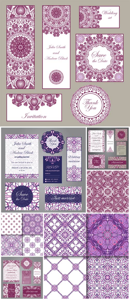 Wedding Invitations, vector backgrounds with patterns