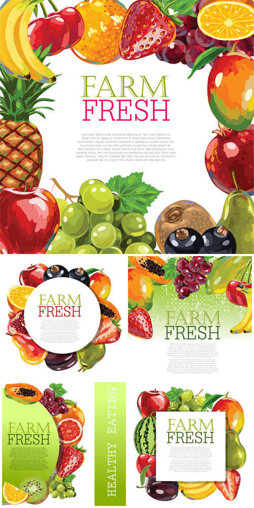 Assorted fruits, backgrounds vector