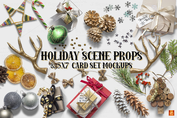 CreativeMarket: Holiday Props & 5X7 Card Set Mockups 358760