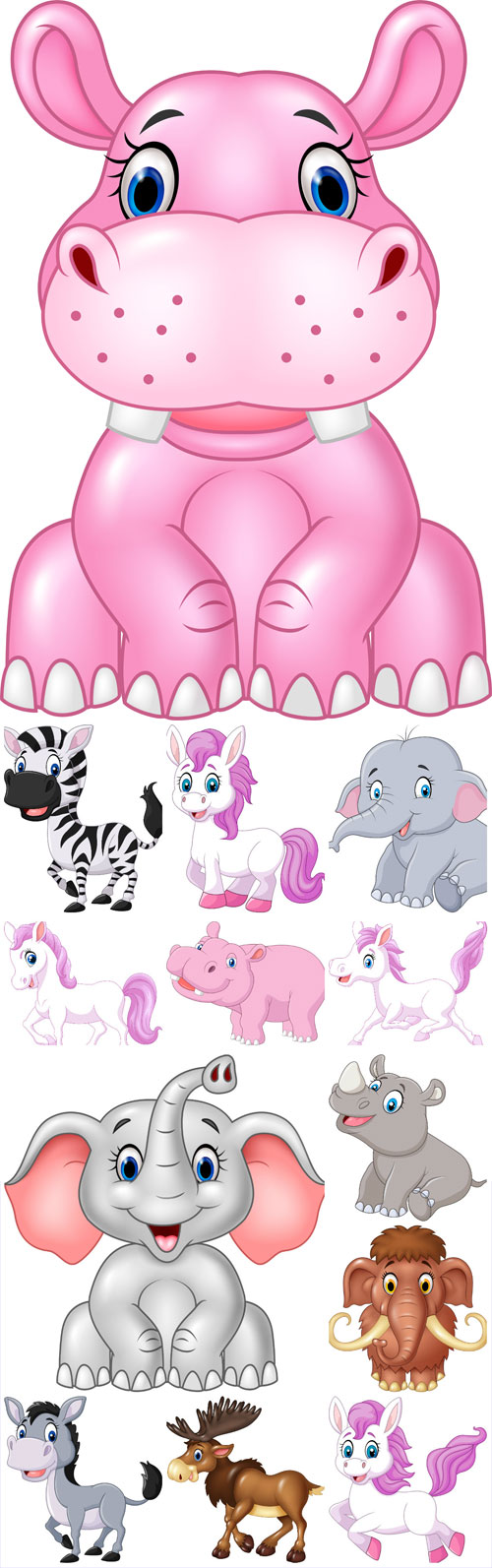 Cartoon animals vector, elephant, zebra, crocodile